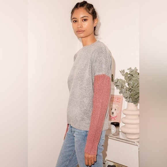 Lulus Sz XS Nancie Rusty Rose and Grey Colorblock Sweater - Picture 9 of 10
